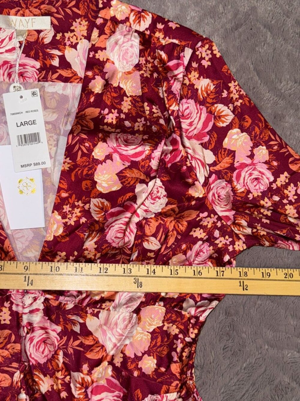 WAYF Womens Floral V-Neck Long Sleeve Blouse Large - Picture 10 of 10